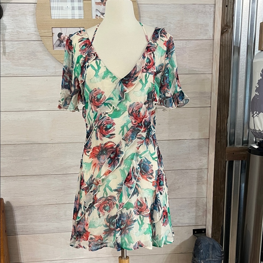 NEW Anthropologie Floral V-Neck Dress XS
